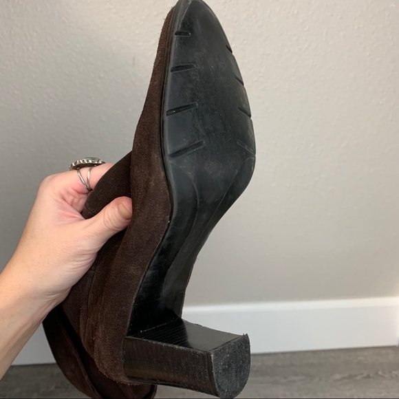 VINTAGE Apostrophe knee high leather boots Sz 7 brown soft suede stacked heel - Picture 9 of 15